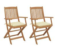 WDGJJFECNMUEHI Acacia Wood Folding Garden Chairs 2 Pcs with Cushions, Patio Outdoor Lounge Chairs for Relaxing in Backyard, Beach, Cream White Cushion, Sturdy Comfortable Foldable Seating for Adults