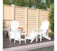 WDGJJFECNMUEHI Adirondack Garden Chairs Set with Footrest and Table, White HDPE Outdoor Furniture for Patio, Terrace, Backyard, Weatherproof & UV Resistant, Easy Maintenance, Comfortable Seating
