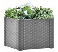 WDGJJFECNMUEHI Aiuola Rialzata Giardino 43x43x33 cm con Sistema Irrigazione Automatica, Fioriera in PP Resistente UV per Interni ed Esterni, Design Rattan, Grigio Pietra, 35L