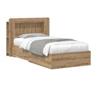 WDGJJFECNMUEHI Artisan Oak Bed Frame with Storage Drawers 90x190 cm Engineered Wood Platform Bed with Shelves and Headboard Shelf for Small Bedroom Modern Space Saving Design Easy Assembly