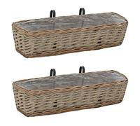WDGJJFECNMUEHI Balcony Flower Boxes 2 Pack 60cm Wicker Planters with PE Coating for Outdoor Hanging - Rustic Rattan Garden Pots for Herbs, Vegetables, Flowers on Railings, Patio, Terrace