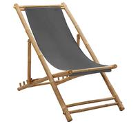 WDGJJFECNMUEHI Bamboo Beach Chair with Dark Gray Fabric, Foldable Adjustable Lounge Chair for Garden, Pool, Camping, 4-Position Recliner, Lightweight Portable Outdoor Furniture, Max Load 110kg