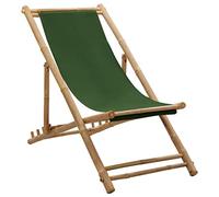 WDGJJFECNMUEHI Bamboo Beach Chair with Green Fabric, Foldable Reclining Sun Lounger for Garden, Camping, Outdoor Relax, Adjustable 4 Positions, Weather Resistant, Portable & Space Saving