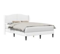 WDGJJFECNMUEHI Bed Frame with Headboard White 120 x 200 cm Faux Leather Upholstered Compact Platform Bed No Box Spring Needed Mid-Century Modern Bedroom Furniture for Small Space Guest Room