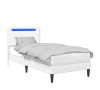 WDGJJFECNMUEHI Bed Frame with LED Headboard White 100x200 cm Faux Leather Upholstered Easy Clean Platform Bed with USB Charging Wood Slat Support Modern Bedroom Furniture