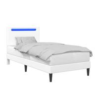 WDGJJFECNMUEHI Bed Frame with LED Lights and USB Port Single 90x200cm White Faux Leather Headboard Wooden Slatted Base No Box Spring Needed Modern Platform