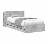 WDGJJFECNMUEHI Bed Frame with Storage and Drawers Grey Cement 75x190 cm Engineered Wood Single Bed with Headboard for Small Bedroom Space Saving Organiser Sturdy Slatted Base Easy Assembly