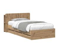 WDGJJFECNMUEHI Bed Frame with Storage Drawers Engineered Wood Rustic Oak 80x200 cm Single with Headboard Shelf Modern Space Saving Platform Bed for Bedroom Guest Room Easy Assembly