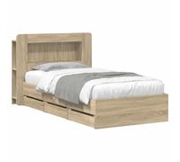 WDGJJFECNMUEHI Bed Frame with Storage Drawers Sonoma Oak 75x190 cm Engineered Wood Modern Design with Headboard for Bedroom, Sturdy Slatted Base for Mattress, Easy Assembly