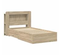 WDGJJFECNMUEHI Bed Frame with Storage Drawers Sonoma Oak 75x190 cm Upholstered Headboard Engineered Wood Sturdy Easy Assembly Modern Platform for Bedroom Home Organisation Single Size