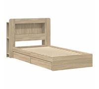 WDGJJFECNMUEHI Bed Frame with Storage Drawers Sonoma Oak 75x190cm Single Engineered Wood Platform Bed with Headboard Nightstand Compact Modern Design for Bedroom Guest Room