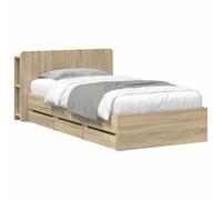 WDGJJFECNMUEHI Bed Frame with Storage Drawers Sonoma Oak 80x200 cm Engineered Wood Single Divan Base with Headboard Shelf for Bedroom Organisation Contemporary Style Robust Slatted Base Easy Assembly