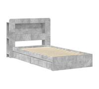 WDGJJFECNMUEHI Bed Frame with Storage Grey Cement 90x190 cm Engineered Wood Modern Platform Bed with Drawers Space Saving Sturdy Slatted Base for Small Bedroom Guest Room