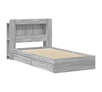 WDGJJFECNMUEHI Bed Frame with Storage Sonoma Grey 100 x 200 cm, Engineered Wood Platform Bed with Drawers, Sturdy Slatted Base, Modern Space-Saving Design for Small Bedrooms