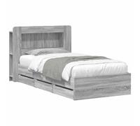 WDGJJFECNMUEHI Bed Frame with Storage Sonoma Grey 90 x 190 cm Engineered Wood Construction with Built-in Drawers, Contemporary Design with Sturdy Slatted Base, Nightstand Included, Easy Assembly