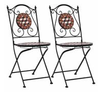 WDGJJFECNMUEHI Bistro Chairs with Mosaic Pattern 2-Piece Set Brown Ceramic Seats Outdoor Garden Balcony Furniture Durable Powder Coated Iron Frame Waterproof Easy to Clean