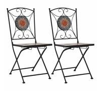 WDGJJFECNMUEHI Bistro Chairs with Mosaic Pattern 2-Piece Set Orange/Gray, Powder Coated Iron Frame & Waterproof Ceramic Seat, Garden Balcony Outdoor Indoor Decor, Max Load 110kg