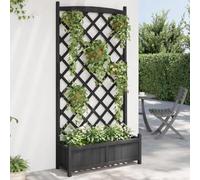WDGJJFECNMUEHI Black Wooden Planter Box with Trellis for Climbing Plants - Solid Fir Wood Outdoor Flower Pot for Garden, Patio, Terrace 90x35x180 cm Includes Drainage & Ventilation