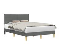 WDGJJFECNMUEHI Dark Grey Bed Frame with Fabric Upholstery 140x190 cm Double Size Base Wooden Panel Headboard Plywood Frame for Bedroom Guest Room Home Lounge Retro Design Easy Assembly