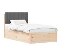 WDGJJFECNMUEHI Dark Grey Upholstered Bed Frame with Headboard 100x200 cm, Solid Pine Wood Single Platform Bed No Box Spring Needed, Tufted Padded Headboard for Bedroom Guest Room, Easy Assembly