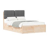 WDGJJFECNMUEHI Dark Grey Upholstered Bed Frame with Headboard Solid Pine Wood Platform No Box Spring Needed 120x190 cm Small Double Bed for Bedroom Living Room Easy Assembly