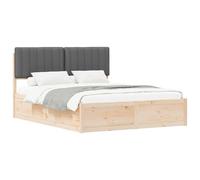 WDGJJFECNMUEHI Dark Grey Upholstered Headboard Bed Frame Solid Pine Wood 160x200 cm King Size Bed with Platform Slats Easy Assembly No Box Spring Needed for Bedroom Living Room