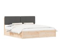 WDGJJFECNMUEHI Dark Grey Upholstered Headboard Bed Frame Solid Pine Wood 180x200cm Super King Size Bed with Slatted Base No Box Spring Needed Easy Assembly Modern Design