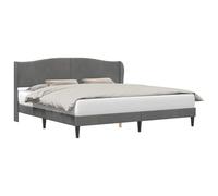 WDGJJFECNMUEHI Dark Grey Velvet Upholstered Bed Frame 200 x 200 cm with Headboard, Modern Platform Bed with Slatted Base, Heavy Duty Wooden Frame for Bedroom Furniture, Easy Assembly