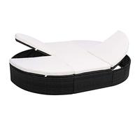 WDGJJFECNMUEHI Double Sun Lounger with Cushions, Outdoor Chaise Lounge PE Rattan Daybed Adjustable Backrest for Garden Patio Poolside, Black Frame Cream White Cushions, Weatherproof Steel Structure