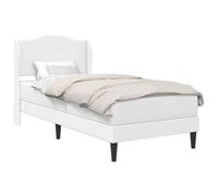 WDGJJFECNMUEHI Faux Leather Upholstered Bed Frame with Headboard White 90x200 cm Adjustable Slats Solid Plywood Base Tapered Legs Modern Platform Bed for Small Bedrooms Guest Rooms