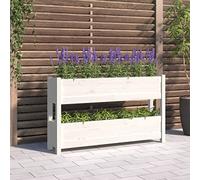 WDGJJFECNMUEHI Fioriera Bianca in Legno Massello di Pino 112x25x66 cm, Fioriera da Giardino e Balcone con 2 Vasi, Decorazione Rustica per Piante, Fiori, Erbe Aromatiche, Stabile e Facile da Montare