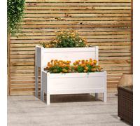 WDGJJFECNMUEHI Fioriera Bianca in Legno Massello di Pino 84,5x84x75 cm per Balcone e Giardino, Fioriera a 2 Livelli con Ampio Spazio, Design Rustico Stabile per Piante, Fiori e Erbe Aromatiche