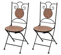 WDGJJFECNMUEHI Folding Bistro Chairs Set of 2 Terracotta Ceramic Seats Powder Coated Iron Frame for Garden Balcony Outdoor Indoor Decor