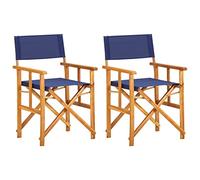 WDGJJFECNMUEHI Folding Director Chairs 2 Pack, Acacia Solid Wood Frame with Blue Fabric Seat, Portable Camping Beach Sports Outdoor Chairs, Supports 110kg, Natural Wood & Blue