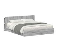 WDGJJFECNMUEHI Frame Bed with Storage Sonoma Grey 200x200 cm King Size Engineered Wood Frame with Drawers Fixed Slats Support Heavy Duty Modern Platform Bed for Bedroom Guest Room