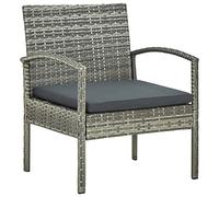 WDGJJFECNMUEHI Garden Chair with Cushion in Gray Polyrattan, Outdoor Dining Chair with Thick Padding, Sturdy Steel Frame, Weather-Resistant PE Wicker for Patio, Balcony, Backyard