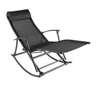 WDGJJFECNMUEHI Garden Rocking Chair with Steel Frame and Textilene Fabric, Black Outdoor Relaxing Chair for Patio, Balcony, Beach, Foldable and Adjustable Recliner with Cushion, Supports 110 kg