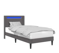 WDGJJFECNMUEHI Grey Faux Leather Bed Frame with LED Lights and USB, 100 x 200 cm Upholstered Platform with Upholstered Headboard, Modern Minimalist Single Bed with Charging Port, Easy Assembly