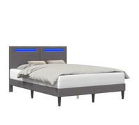 WDGJJFECNMUEHI Grey Faux Leather LED Bed Frame with Headboard 140x200cm USB Charging Panel Compensated Wood Queen Size Bed for Bedroom Living Room for Modern Home Decor