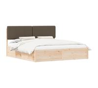 WDGJJFECNMUEHI King Size Solid Pine Wood Bed Frame with Upholstered Headboard 180x200 cm, Tufted Fabric Panel with Slatted Support, Easy Assembly Platform Bed for Modern Bedroom Living Room Grey