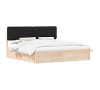 WDGJJFECNMUEHI King Size Upholstered Bed Frame with Headboard Solid Pine Wood 200x200 cm Black Platform Bed No Box Spring Needed Easy Assembly for Bedroom Living Room