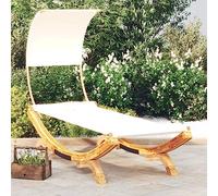 WDGJJFECNMUEHI Lettino con Tettuccio 100x200x126 cm in Legno Curvato Crema, Lounge Bed with Canopy for Garden Patio, Curved Wood Frame, Cream Fabric, Outdoor Relaxation Sunbed