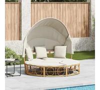 WDGJJFECNMUEHI Lettino Prendisole Esterno con Baldacchino Retrattile e Cuscini Lavabili in Polyrattan, Set Lounge Modulare per Giardino Piscina, Seduta Comoda e Resistente alle Intemperie