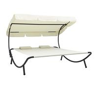 WDGJJFECNMUEHI Lettino Prendisole Matrimoniale con Baldacchino e 2 Cuscini, Lounge Chair per Giardino Spiaggia, Tessuto Oxford Impermeabile, Struttura in Acciaio, Bianco Crema, Facile Assemblaggio