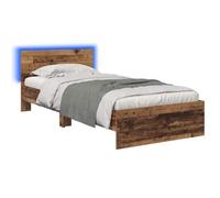 WDGJJFECNMUEHI Letto con LED Legno Antico 80x200 cm Engineered Wood Bed Frame with USB Powered Strip Lights, Rustic Headboard & Slatted Base for Bedroom Guest Room, Easy Assembly, White LED