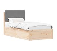 WDGJJFECNMUEHI Light Grey Upholstered Bed Frame with Headboard 75x190 cm Solid Pine Wood Single Bed for Bedroom Living Room Modern Design No Box Spring Needed Easy Assembly
