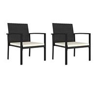 WDGJJFECNMUEHI Modern Garden Dining Chairs Set of 2 in Black Polyrattan with Cream Cushions, Outdoor Patio Furniture with Steel Frame, Weather-Resistant PE Rattan for Terrace, Balcony, Backyard
