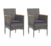 WDGJJFECNMUEHI Modern Garden Dining Chairs Set of 2 in Gray PE Rattan with Steel Frame, Weatherproof Outdoor Patio Furniture with Acacia Wood Armrests and Removable Cushions for Terrace Balcony