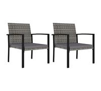 WDGJJFECNMUEHI Modern Garden Dining Chairs Set of 2 in Gray Poly Rattan with Cushions, Outdoor Patio Furniture for Terrace Balcony Restaurant, Steel Frame, Weather Resistant, Max Load 110kg