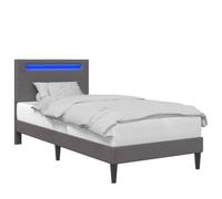 WDGJJFECNMUEHI Modern LED Bed Frame with Synthetic Leather Headboard Grey 100x200 cm USB Charging Plywood Slatted Base for Bedroom Living Room